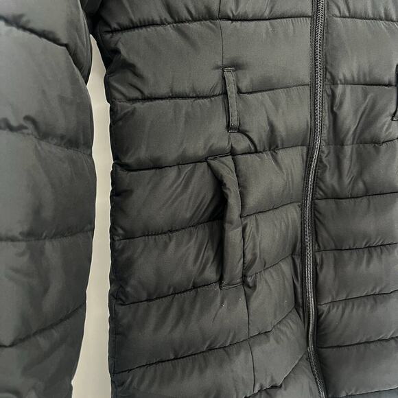 Hollister Long Black Hooded Puffer Coat Faux Fur Trim Winter Jacket Size Women S - Picture 6 of 9